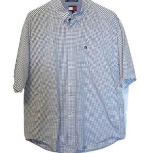 VTG 90's Tommy Hilfiger Men's Button Front Check Blue White Shirt Size L